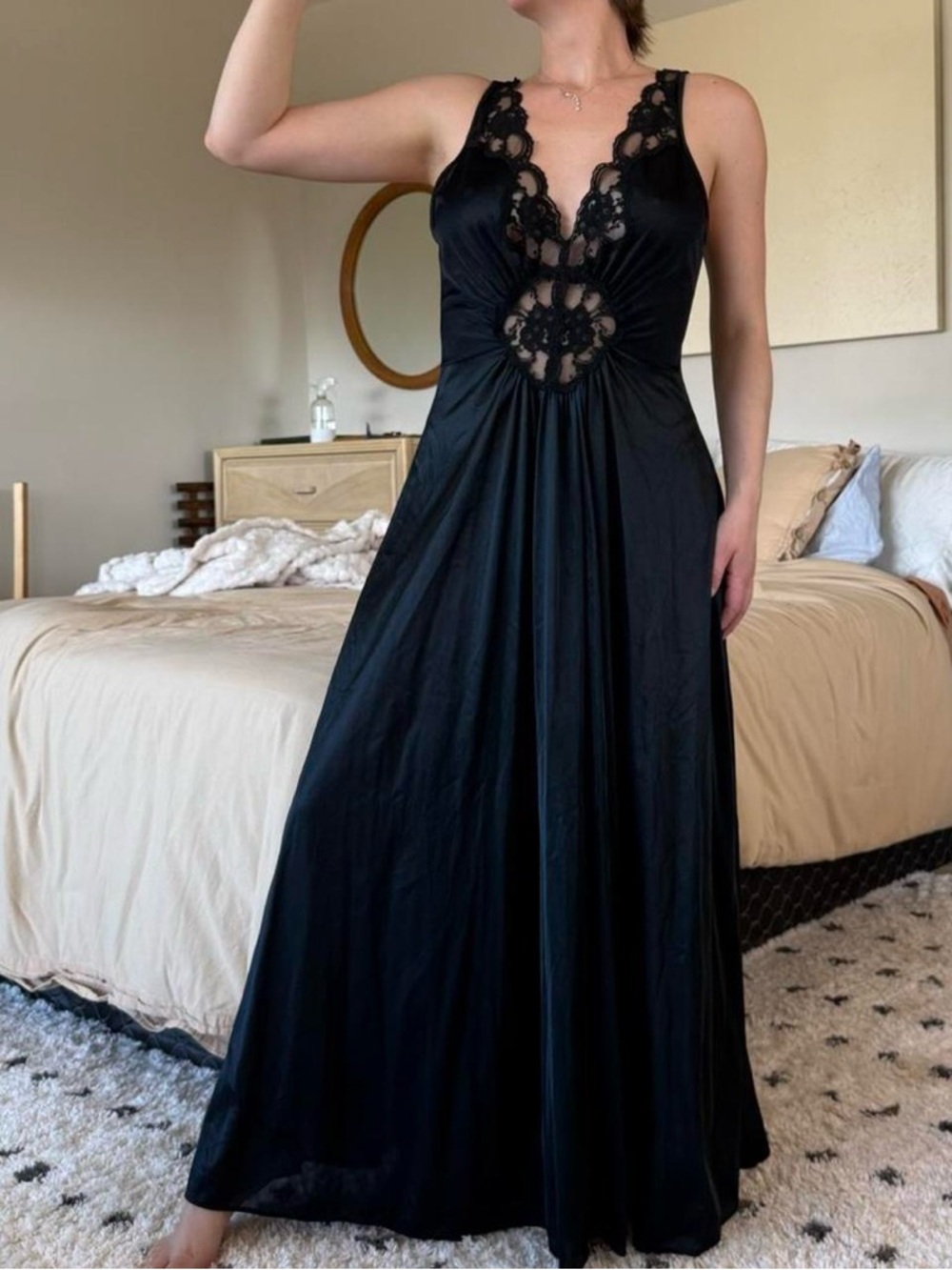 Adonna Black Lace-Trim Maxi Dress